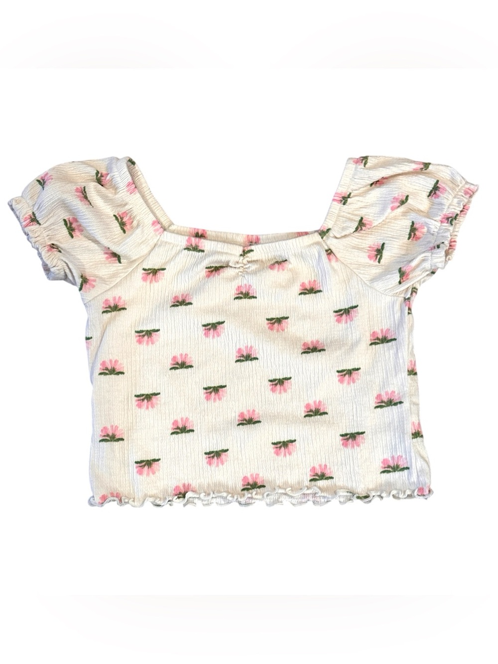 Old Navy White Top with Pink Floral Print Size 8 Girls